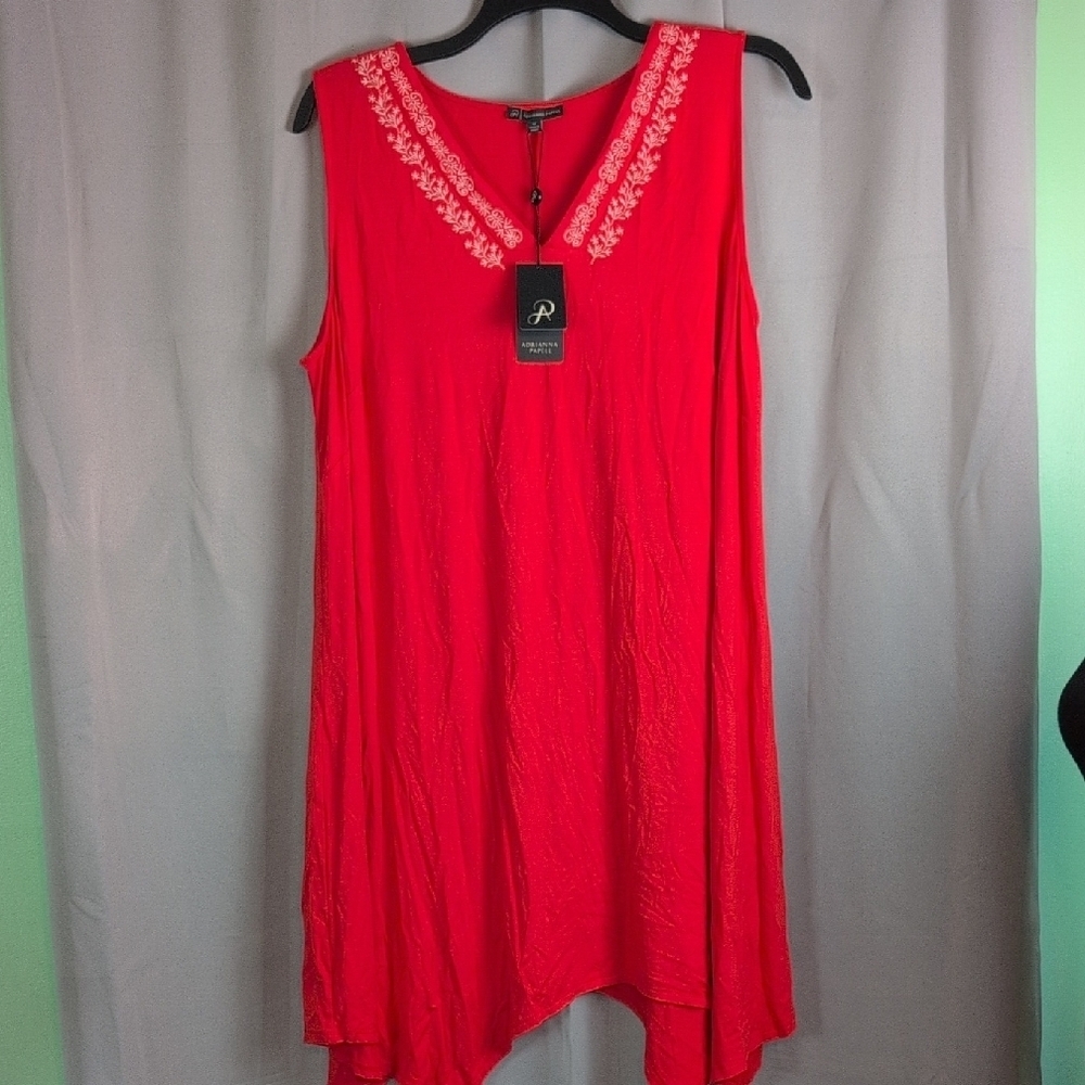 Adrianna‎ Papell Red Sleeveless Embellished Tunic
